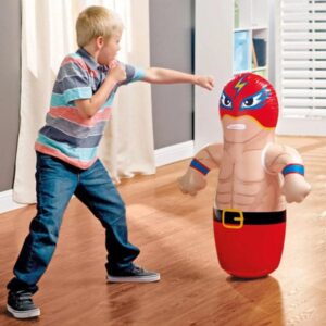 Kids inflatable punching bag toy with cartoon wrestler design for stress relief and fun indoor play