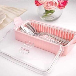 Cutlery Holder with Lid – Dust-Proof Spoon & Fork Organizer with Strainer