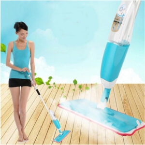 Person using water spray floor mop for quick and easy home cleaning