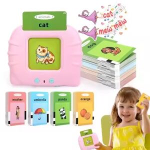 Kids using talking flash cards with audio for learning and education