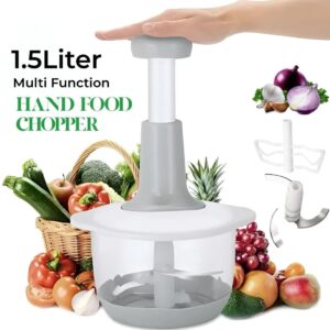 Manual hand press food chopper cutting vegetables quickly in kitchen