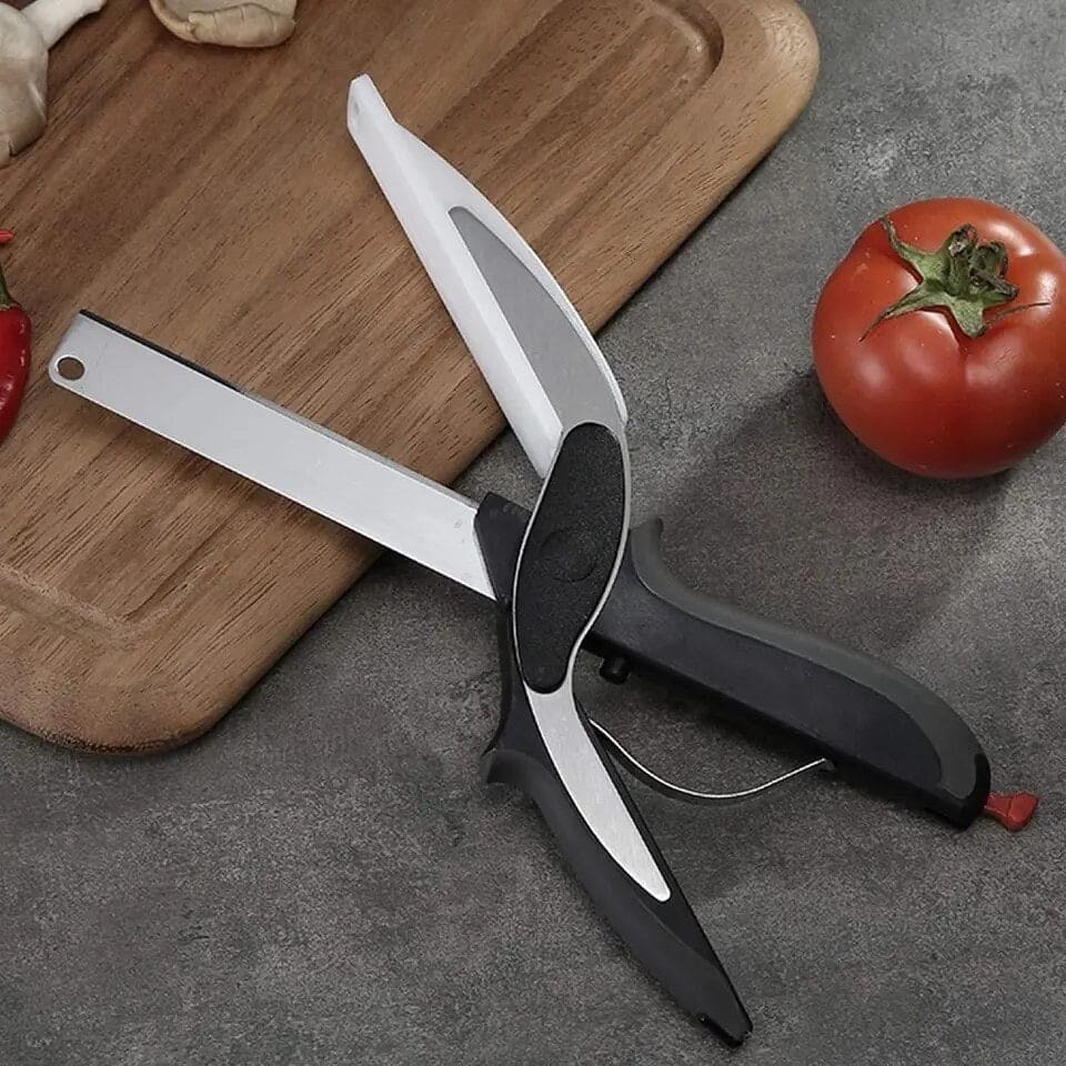 2 in 1 clever cutter scissor cutting vegetables on built-in board